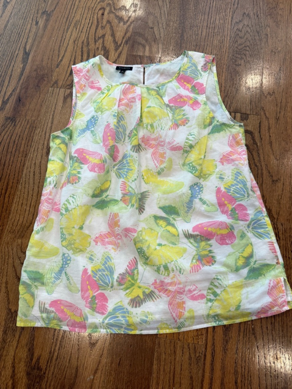 Talbots Sleeveless Blouse Multicolor Pleated Tank butterfly print Size 6